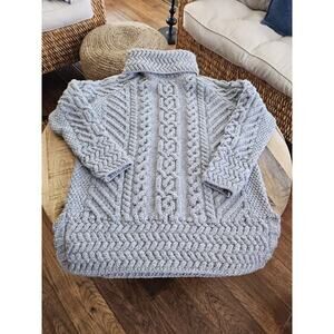 Saol Aran Merino Wool Fisherman Cowl Neck Cable-Knit Sweater Women's XL NWT